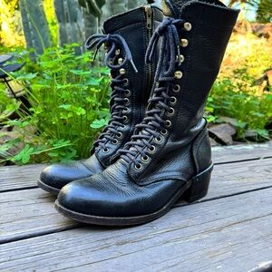 Steve Madden Black Lace-Up Leather Combat Boots